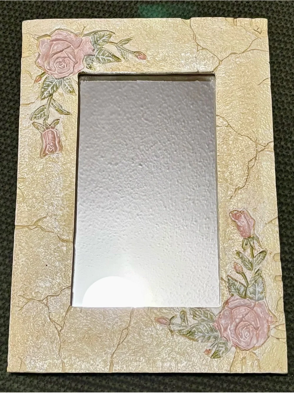 Vintage 90s Shabby Chic Floral Stone Wall Mirror